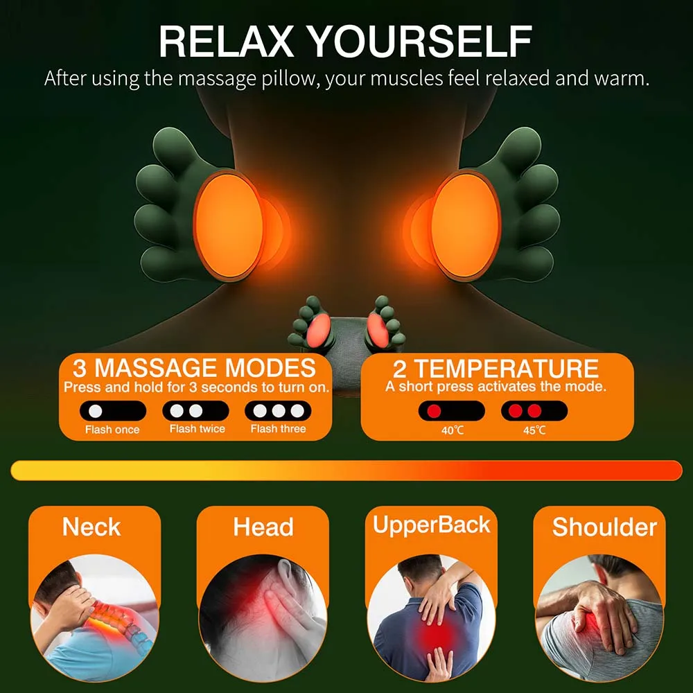 New Neck Shoulder Massager Kneading Massager Shawl 3-Level Modes Wireless Cervical Heated for Home Office Travel Use