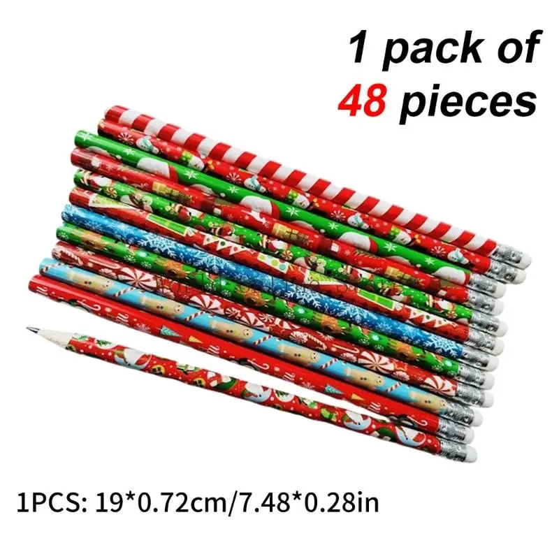48pcs 크리스마스 테마 연필 나무 드로잉 연필을위한 지우개 여학생 게임 보상 생일 크리스마스 선물 87hc