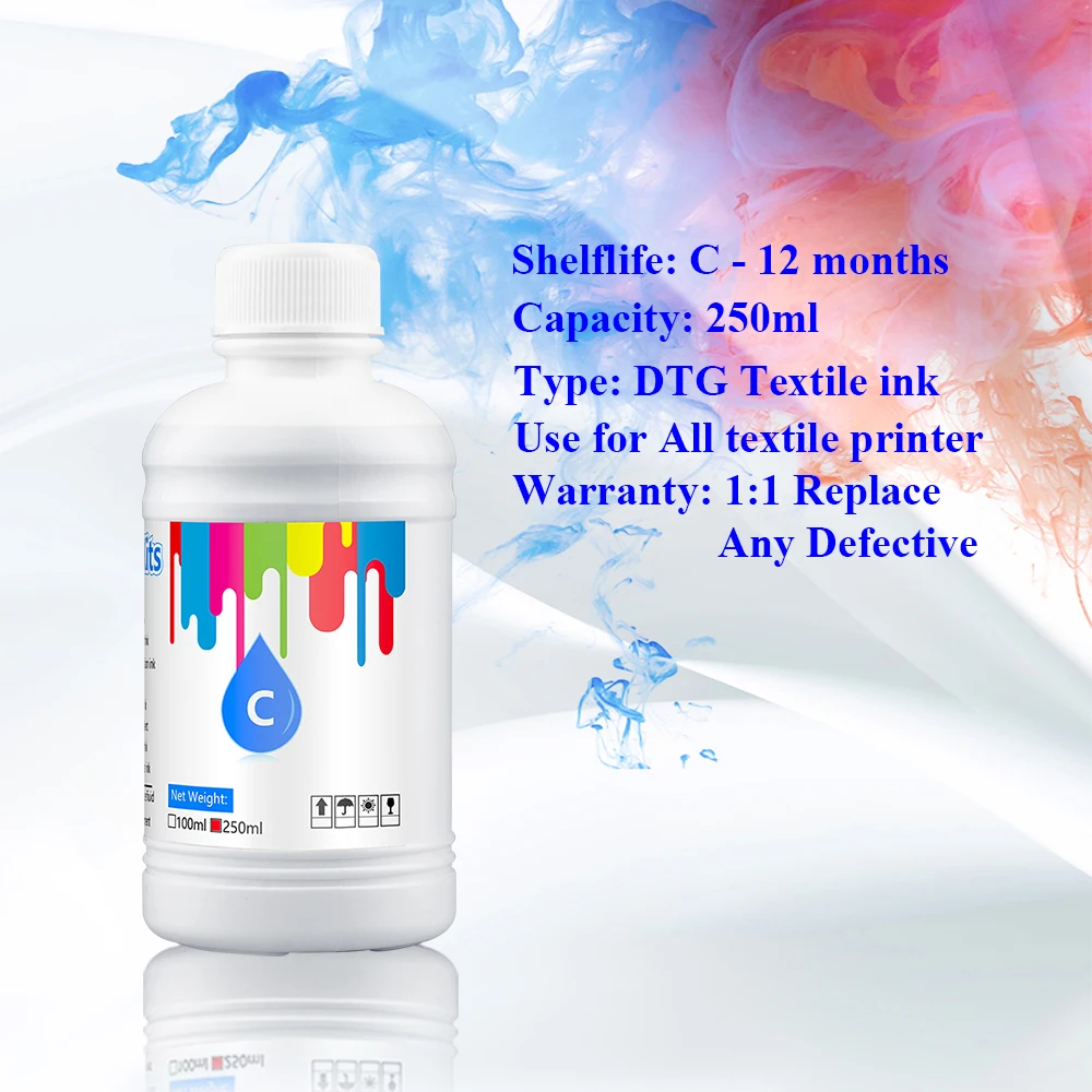 5Colors/Set 250ml DTG Textile Ink for Epson L1800 L800 R330 1390 1400 1410 R1900 DX4 DX5 DX6 DX7 Printhead & DTG Printer