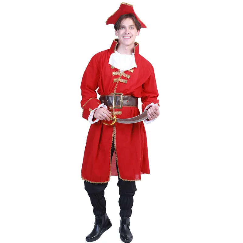 

Men Pirates Of The Caribbean Cosplay Halloween Naval Officer Costumes Carnival Purim Parade Masquerade Role Playing Party Dress