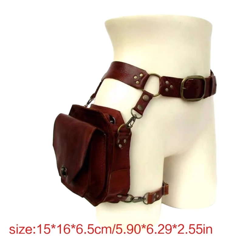Borsa a tracolla punk retrò in PU, piccola borsa quadrata da cintura per donna, marsupio multifunzione da gamba per telefono - immagine 2