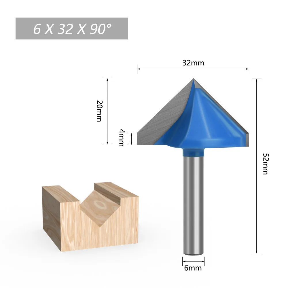 AURWOF 1pc 6mm Schaft 60 90 120 150 Grad V Typ Schlitzen Cutter Bit CNC Gravur Solide Router bit Hartmetall Fräser C0602 – Detail 10