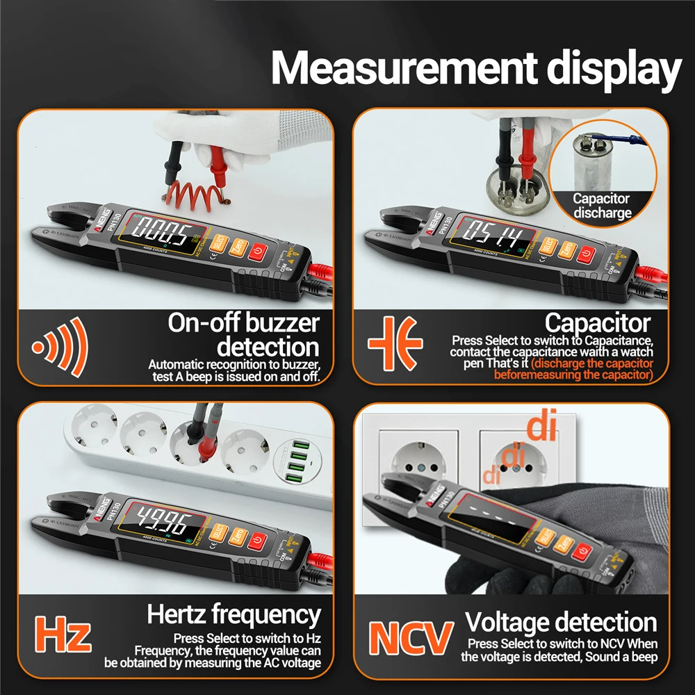 PN130 Intelligent Digital Clamp Meter digital multimeter 4000 Counts AC/DC Voltage Current Protable Multimeter Capacitance Resistance Testers