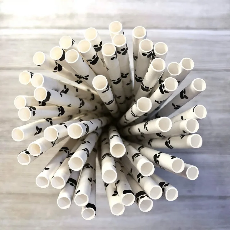 200pcs Dog Theme Paw Print Paper Drinking Straws Black White party suppliers party straws