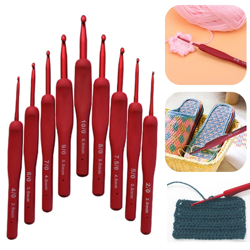 Description Picture 5 of item1Pcs Aluminum Tulip Red Crochet Hook Frosted Handle TPR Silicone Crochet Sweater Knitting Hooks DIY Handmade Crafts Sewing Tools