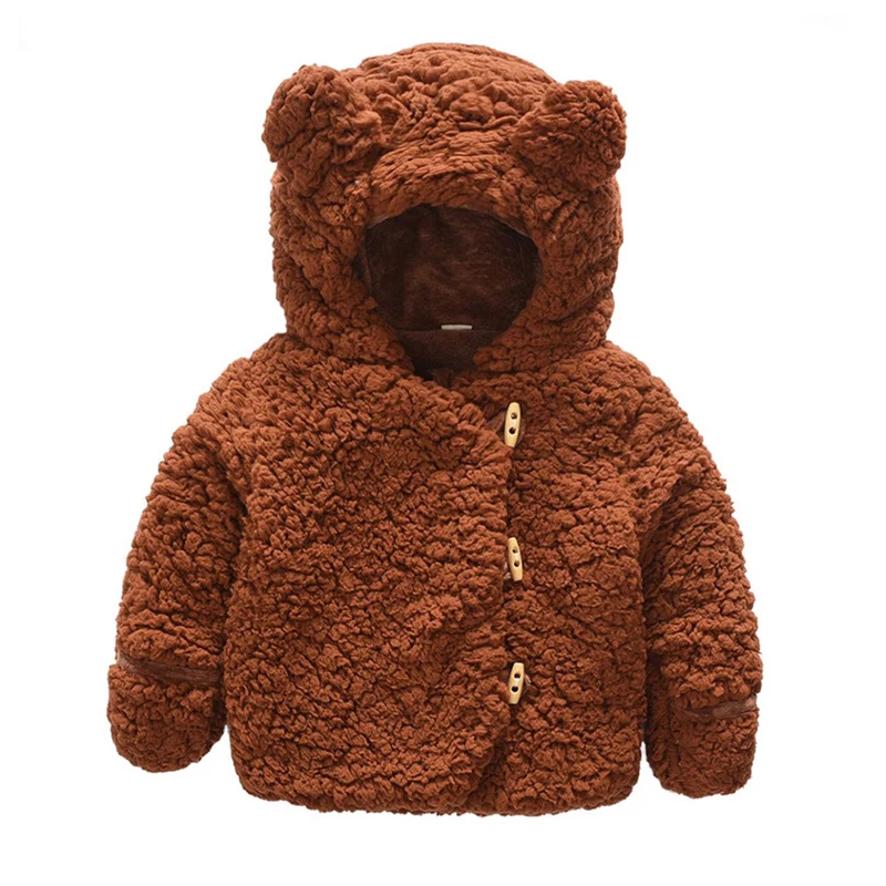 Baby Boy Chamarra Autumn Winter Thick Lamb Wool Chamarras faux fur Coat Kids Hoodies Outerwear Cartoon Bear flannel Coats Ropa