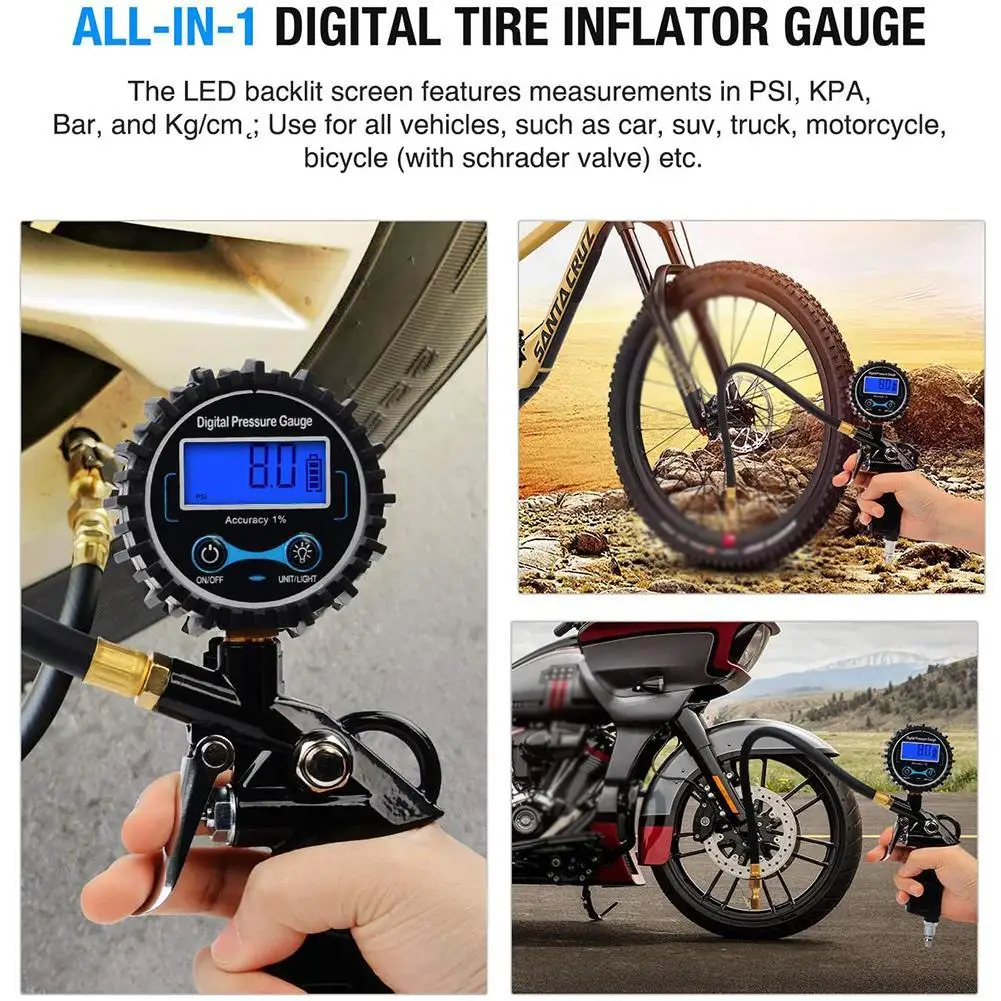  Ȯ 0-200PSI  Ÿ̾ Ÿ̾  з  LCD з° з  ڵ Ʈ   LED  Motorcycl
