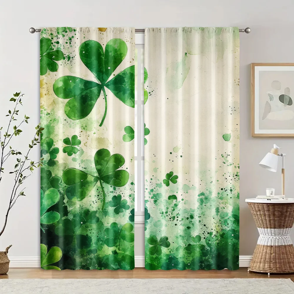 2pcs, Curtains 2D print Green Vitality Durable 100% Polyester Fabric (without rod) Thermal Insulation, and Room Darkening 2