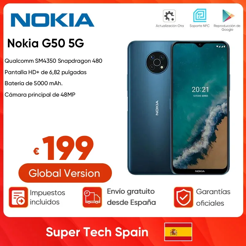 Nuova Versione Globale Nokia G50 5G Smartphone Snapdragon 480 6Gb Ram 128Gb Rom Nfc 6.82 Pollici 48Mp Tripla Fotocamera 5000Mah Android 11