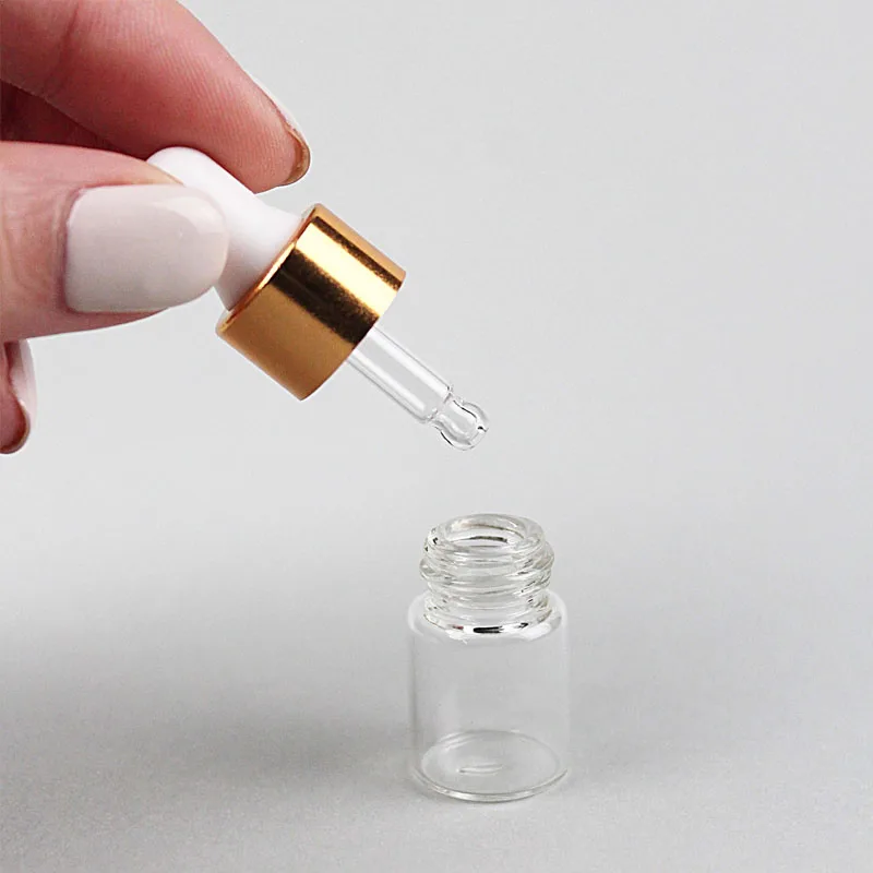 20/30/50/100pcs Mini Clear Glass Essential Oil Aromatherapy Dropper Bottles Gold Cap Reagent Drop Eye Liquid Pipette Bottle