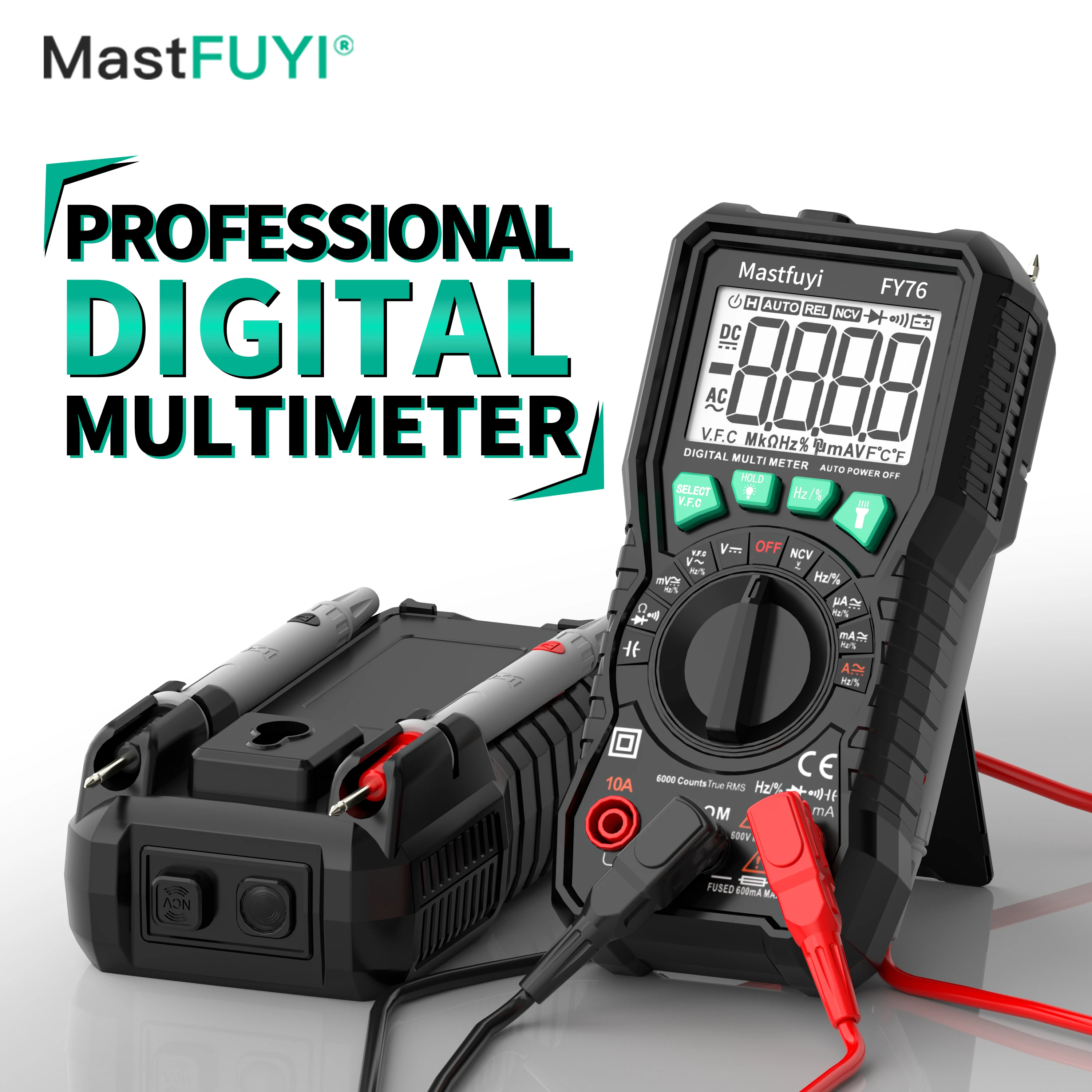 MASTFUYI FY76 Digital Multimeter 6000 Counts AC/DC Voltage Current Meter Resistance Ohm LCD Backlight Electrician Detector digital multimeter tester