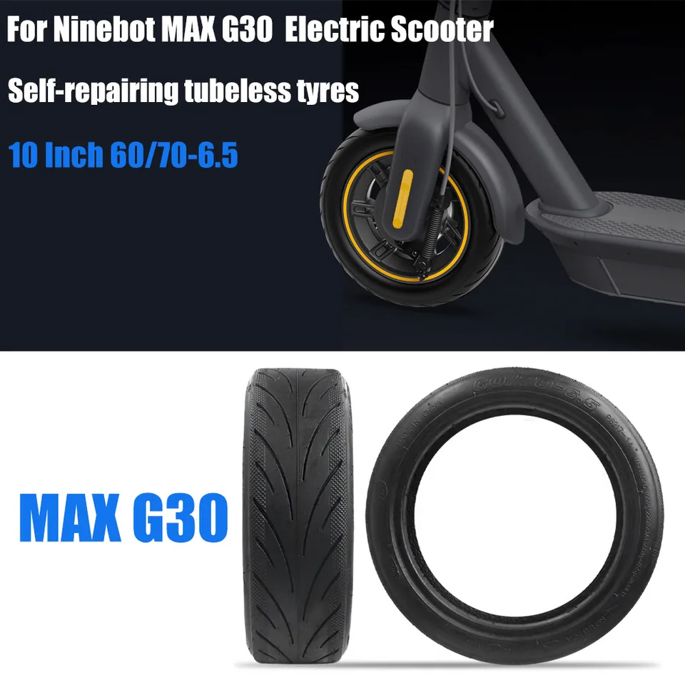 2 Pack Solid Rubber Scooter Tires 10x2.50 / 60/70-6.5 - Puncture-Proof For Ninebot Max G30, Hiboy, Gotrax