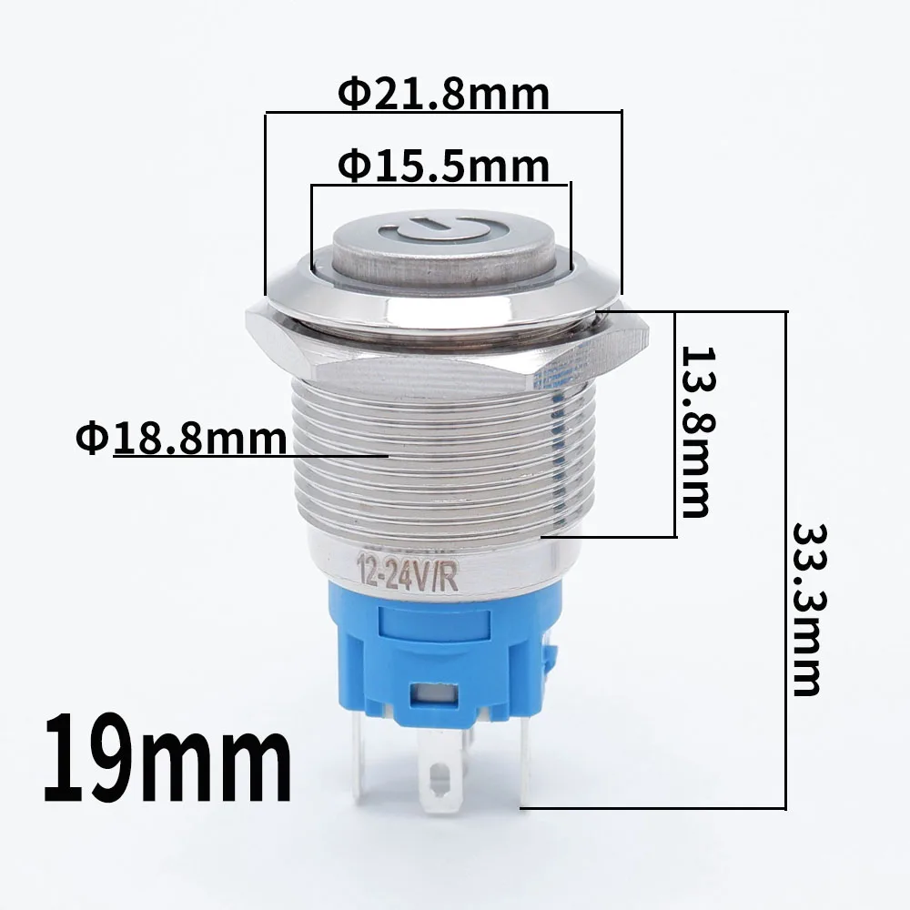 Interruttore a pulsante a testa alta da 19MM autoripristinante 22mm 12V 24V 220V pulsante a scatto momentaneo in metallo a LED