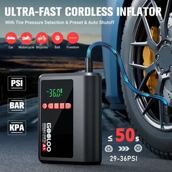 GOOLOO Jump Starter con compressore d'aria con spegnimento automatico da 150 PSI 2000A Batteria per auto portatile Booster 7.0L Gas/5,5L Diesel