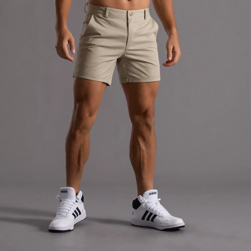 Khaki Shorts Men Casual Shorts Summer Solid Color Knee Length Bermuda Shorts Men Fashion Clothing