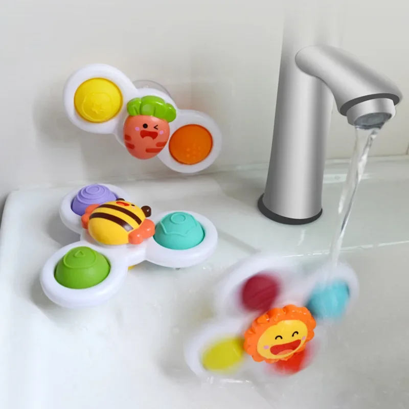 Cartoon Suction Cup Spinner Toy Baby Bath Toys Hand Spinning Toys with Suction Cup Water Play Toy Educational Toys for Baby Kid 6