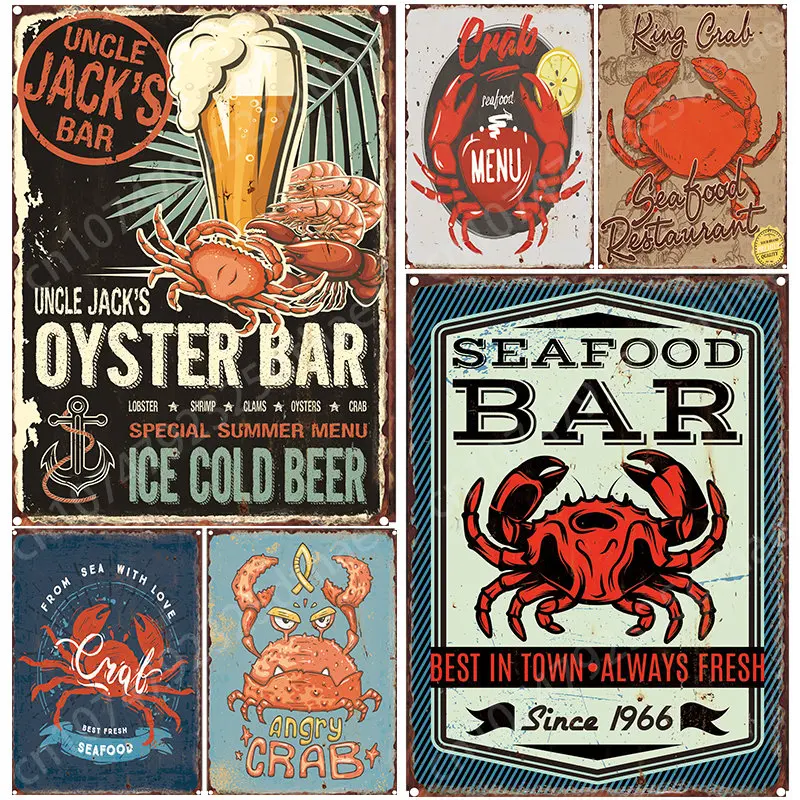 

Uncle Jack's Bar Ice Cold Beer Pattern Seafood Series Metal Tin Signs Bar Club Poster Retro Wall Decor Plaque Kitchen Background