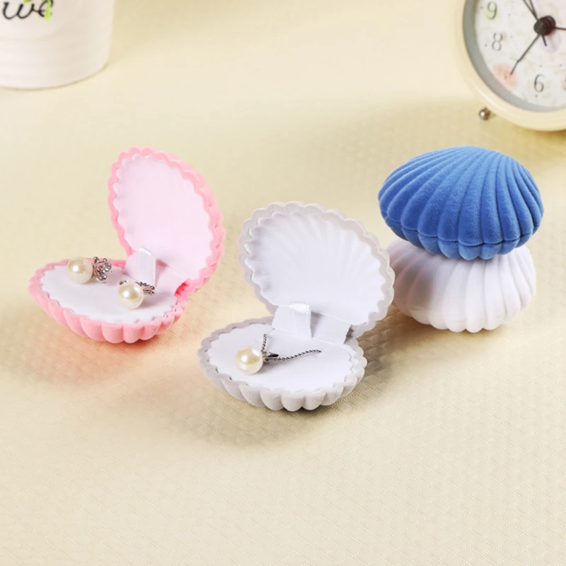 Cute Candy Color Velvet Shell Shape Jewelry Gift Box for Women Lovely Necklaces Earrings Rings Peckage Cases Display Holders kawaii cartoon girl snow white cute badge word cardname card sheath student card credit card id card shell photo card holder