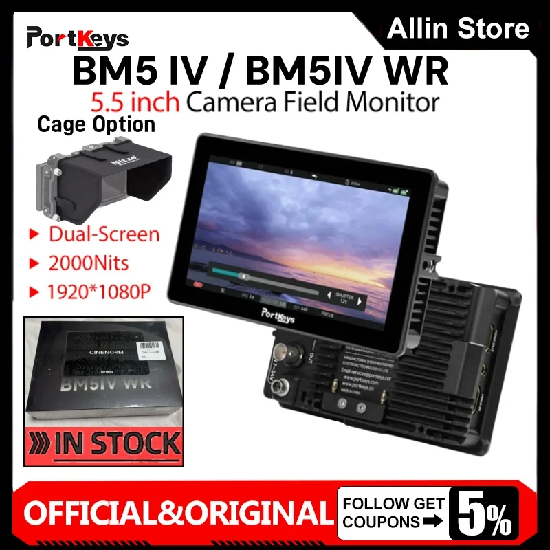 Portkeys BM5 IV 5.5inch Camera Field Monitor 3D LUT Display 1920x1080p Dual Screen Monitor 4K HDMI-USBC for Camera Live Steaming