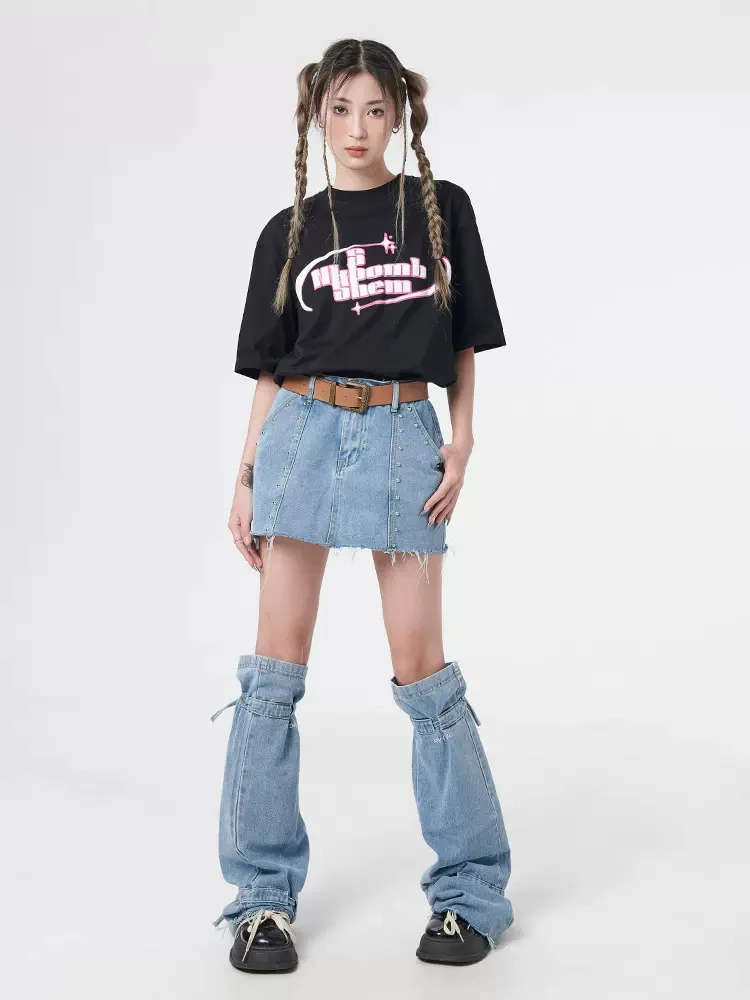 REDDACHIC Acubi 여성용 각반 드로스트링 데님 레그 워머, Y2k 빈티지 밴디지 부츠 커버, 긴 양말 소녀, 여름 토퍼 레깅스