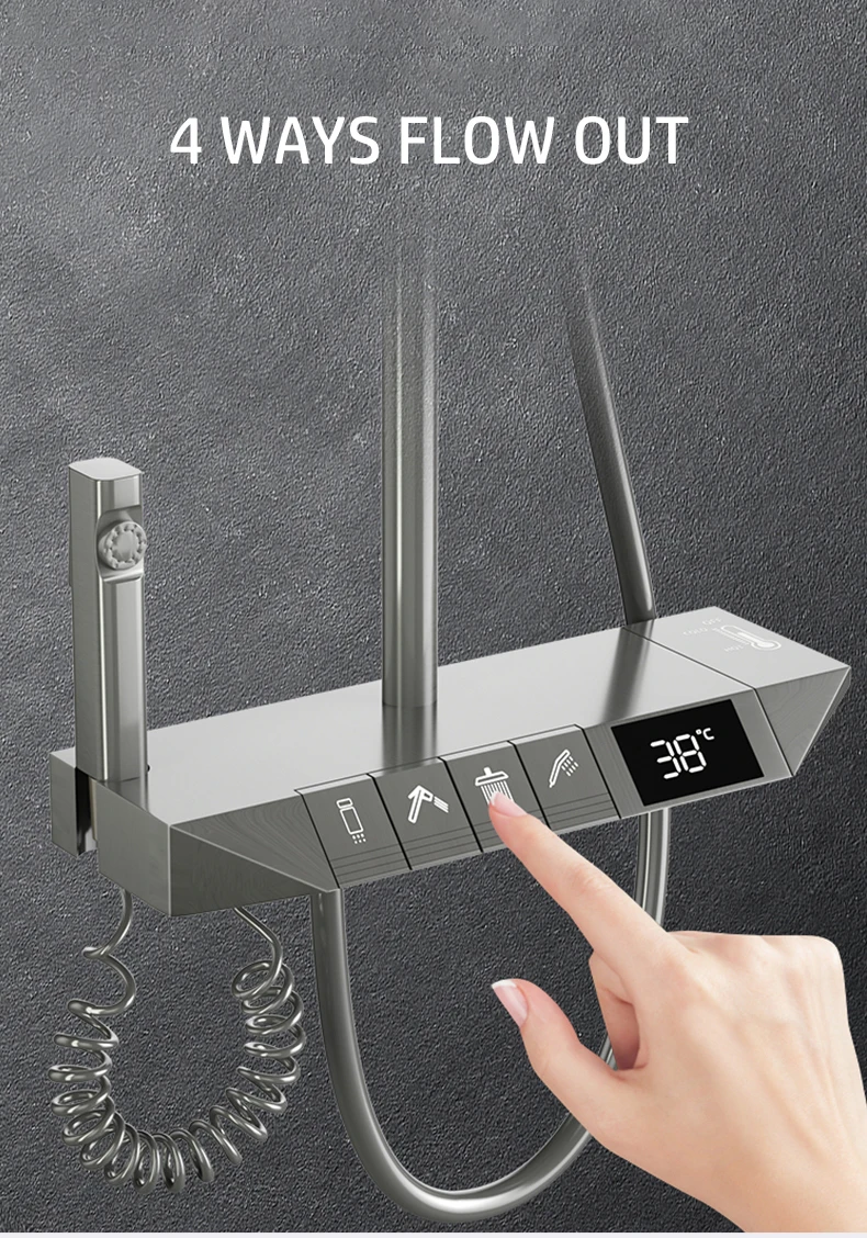 Description Picture 5 of itemLED Digital Shower System Hot Cold Mixer Shower Set Bathroom Wall Mount SPA Rainfall Gray Tap Bahtub Round Tube Luxury Faucets