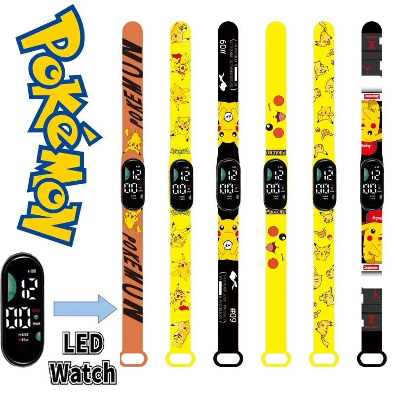 New Pokemon Child Watchs Anime Pikachu Cartoon Digital Electronic Led Student Silicone Wristband Kids Puzzle Toys Watch Gifts