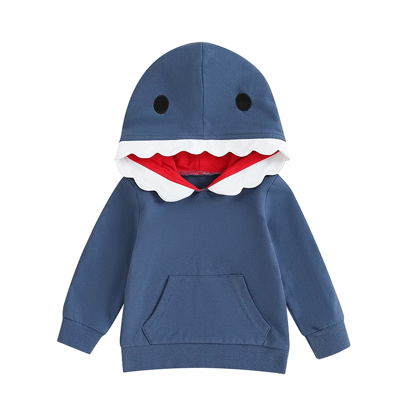 Pudcoco Infant Newborn Baby Boys Winter Hoodies Toddler Casual Long Sleeve Shark Pattern Pockets Hooded Sweatshirt 0-3T
