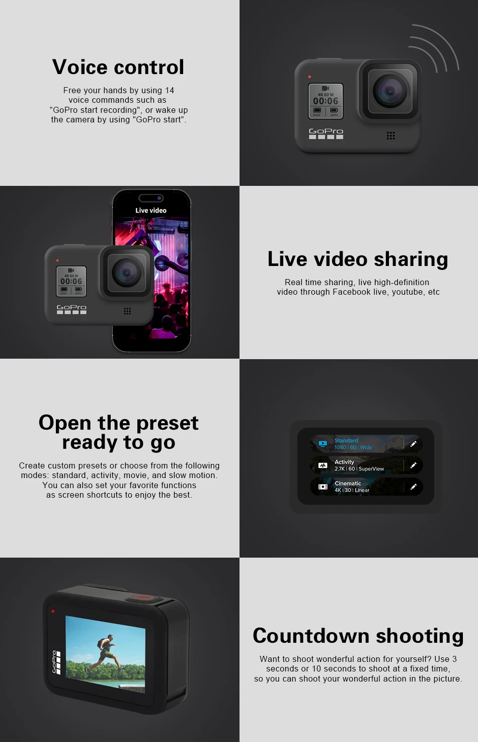 GoPro HERO8 Black Action camera pro fessional UHD 4K Video go pro digital cameras motorcycle Bicycle riding Slow Motion, Webcam