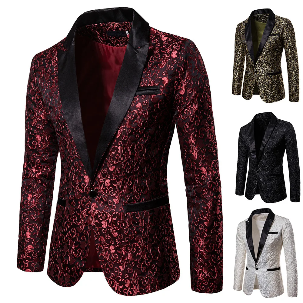 Men's Floral Party Dress Suit Stylish Dinner Jacket Wedding Blazer Prom Tuxedo 6