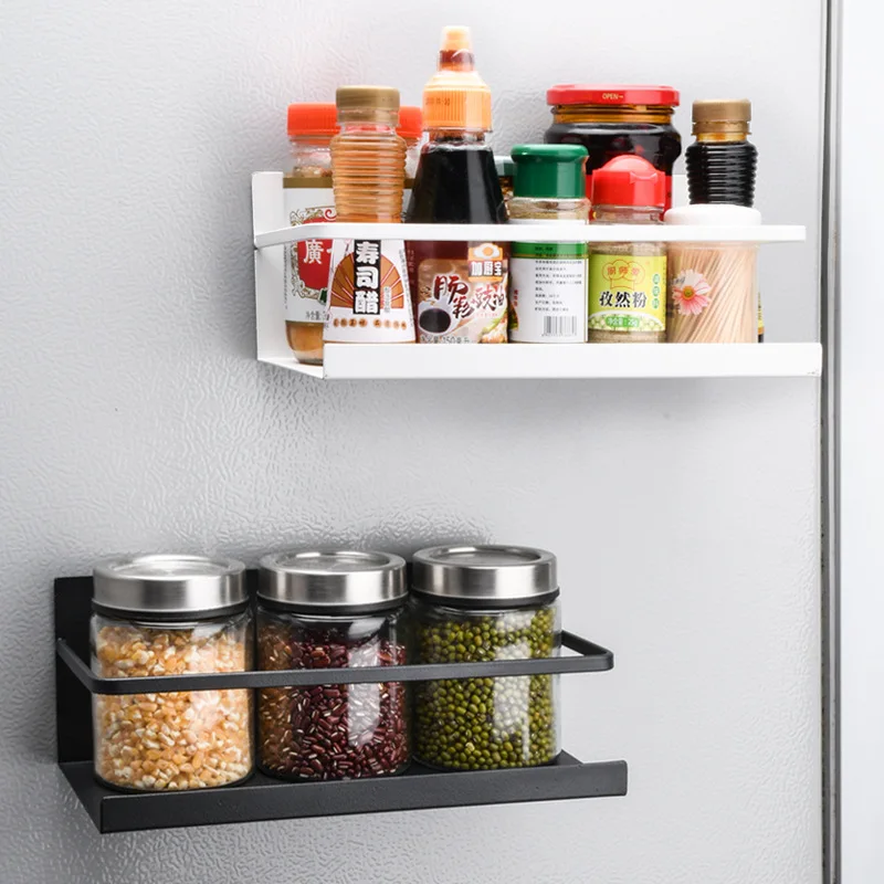 Magnet Fridge Shelf Kitchen Accessories Spice Holder Paper Towel Rack Black White Carbon Steel Home Hanging Storage Organizer kitchen storage rack desktop dishcloth sponge draining shelf kitchen accessories carbon steel hanging rags brush towel organizer