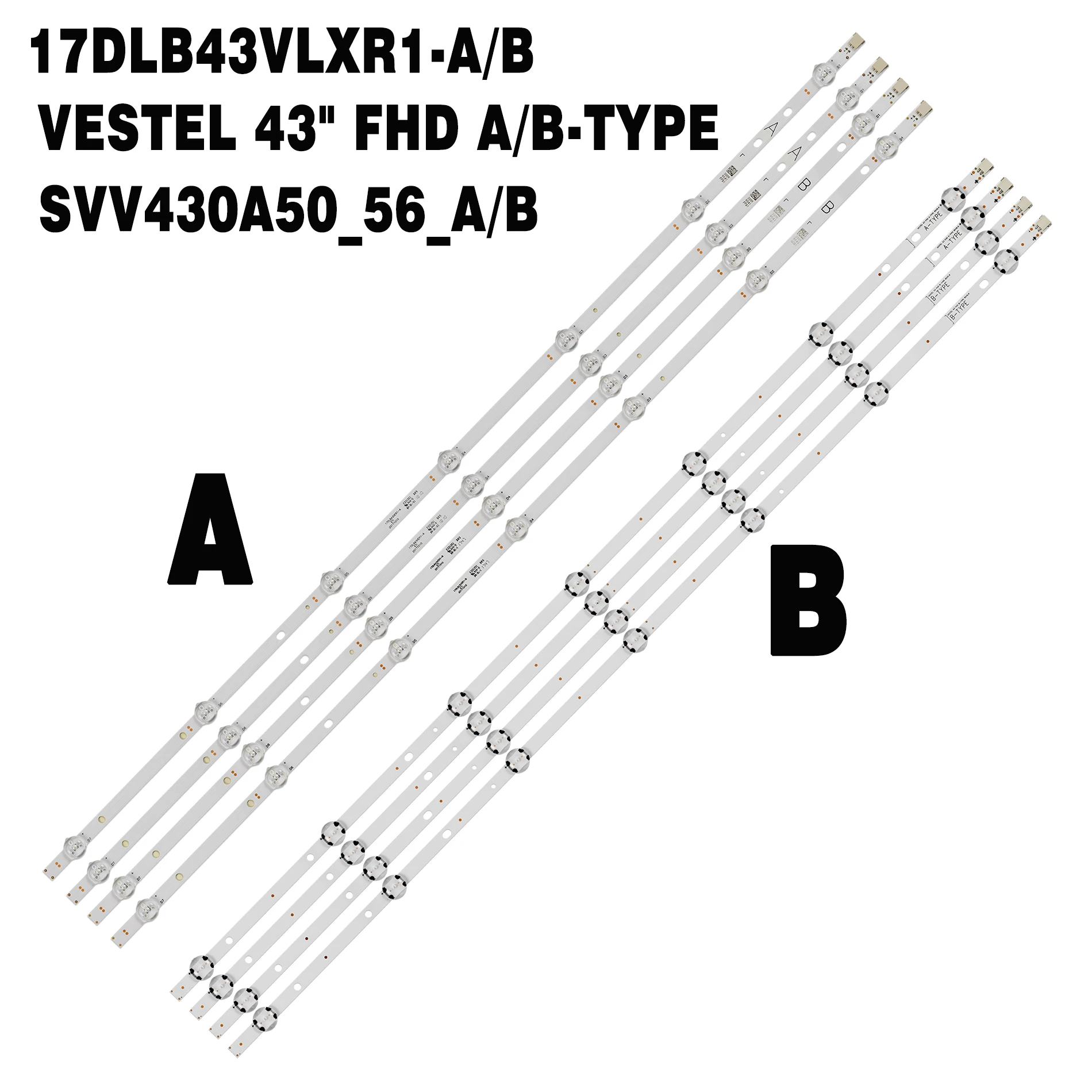 Led Backlight Strip Vestel 43 Fhd A-tipo B-tipo 17dlb43vlxr1 Svv430a50_56_a b Ves430undl2d-n12 Ves430unds-2d-n14 20 Peças