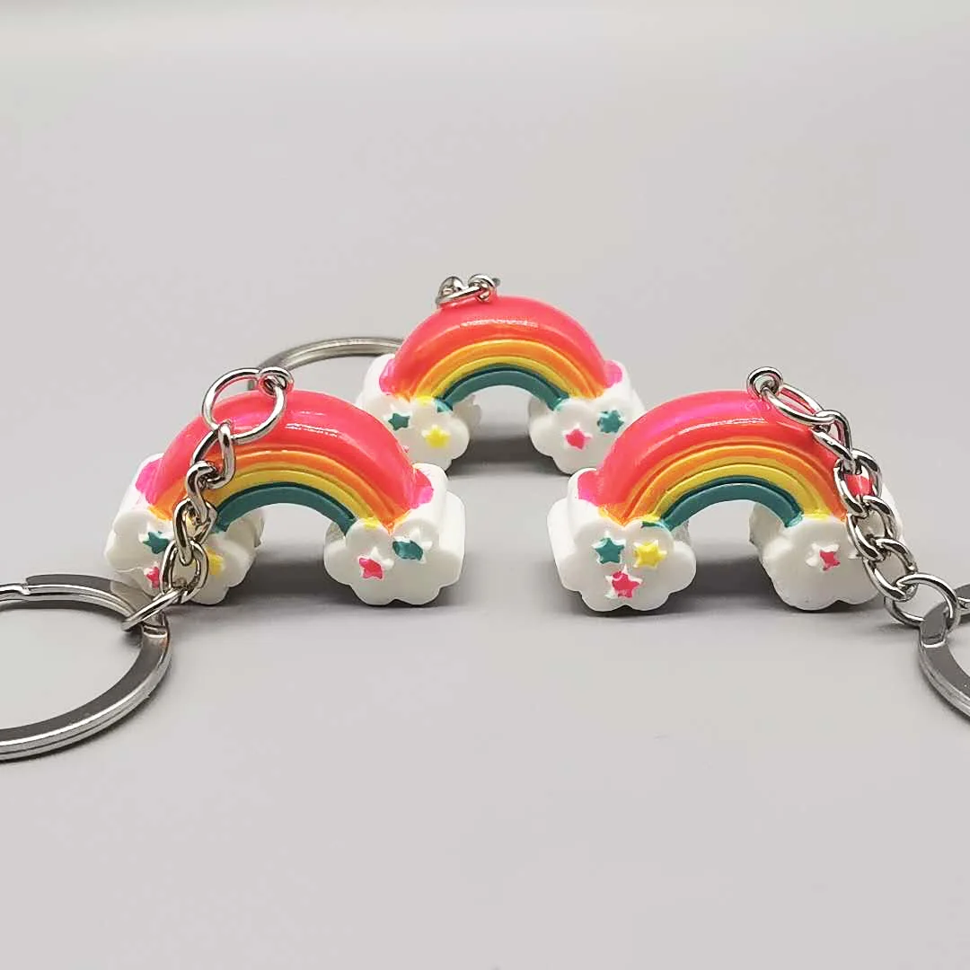 1PCSCartoon 3D three-dimensional rainbow keychain resin bag pendant car key ring gift wholesale promotion |