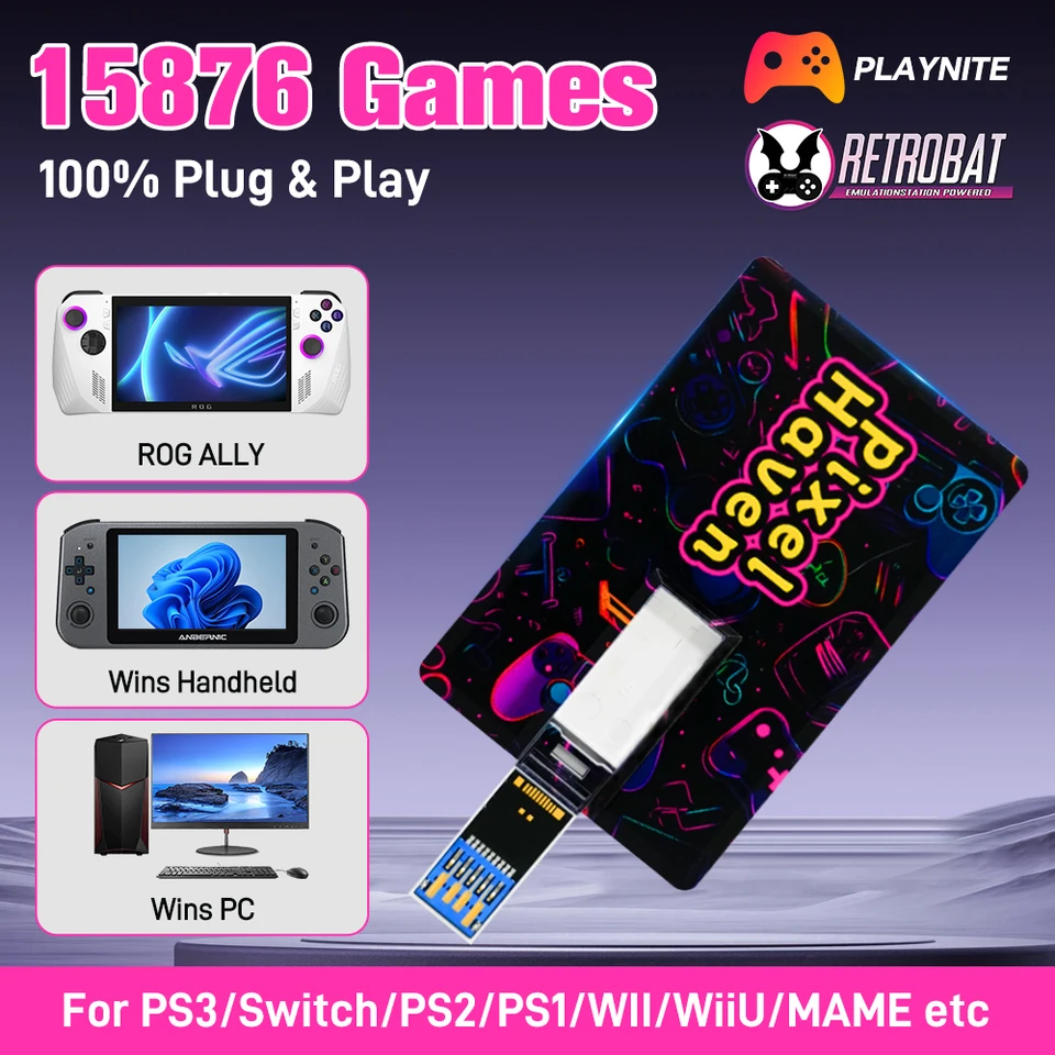 JMachen Pixel Haven Card U Disk with 15876 Games Retro Video Game
