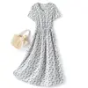 Fashion New Floral Dress for Women 2023 Summer Clothing V-Neck Printing Drape Short Sleeve Lacing A-line Mid Length Dresses