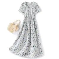 Fashion New Floral Dress for Women 2023 Summer Clothing V-Neck Printing Drape Short Sleeve Lacing A-line Mid Length Dresses