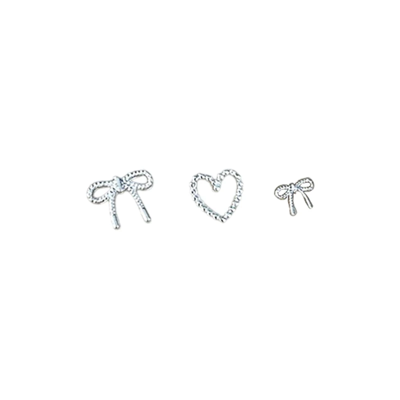 10 Stück Legierung Schleife Liebe Nägel Kunst Charms Dekorationen 3D Luxus Metall Silber Bögen geformt Schmuck DIY Maniküre Designs Zubehör – Detail 8