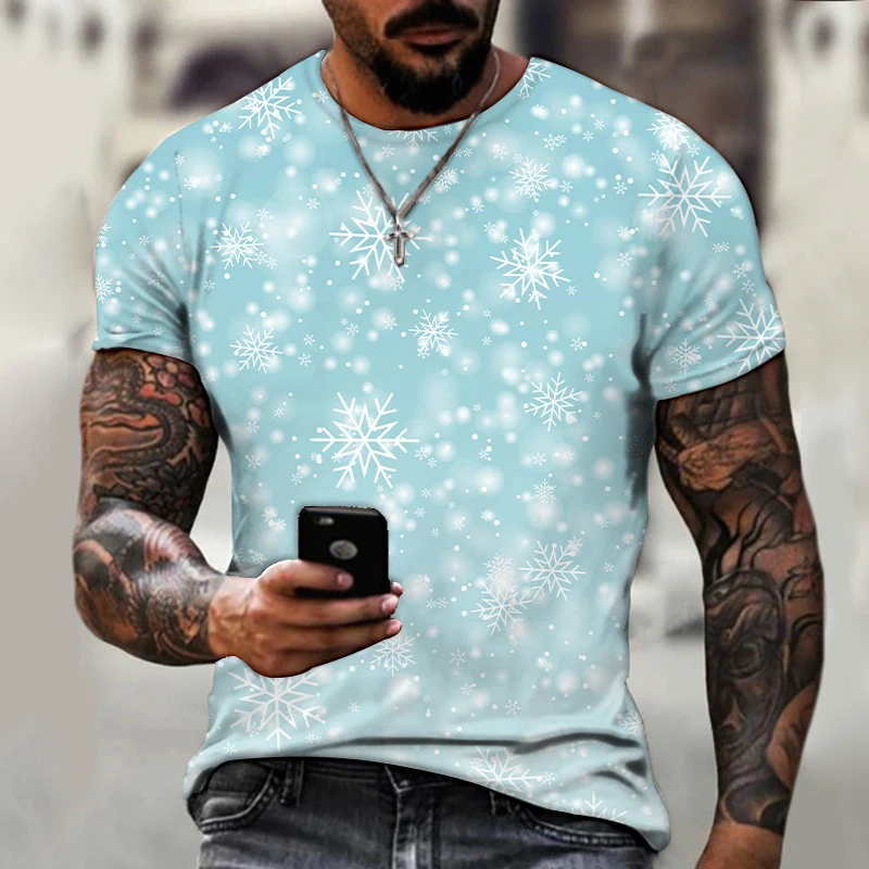 

Men's T-shirts Cool Snowflake Pattern Short Sleeve Tops Fashion Style Oversized O-Neck Breathable Tees 3D Print Hip Hop Casual
