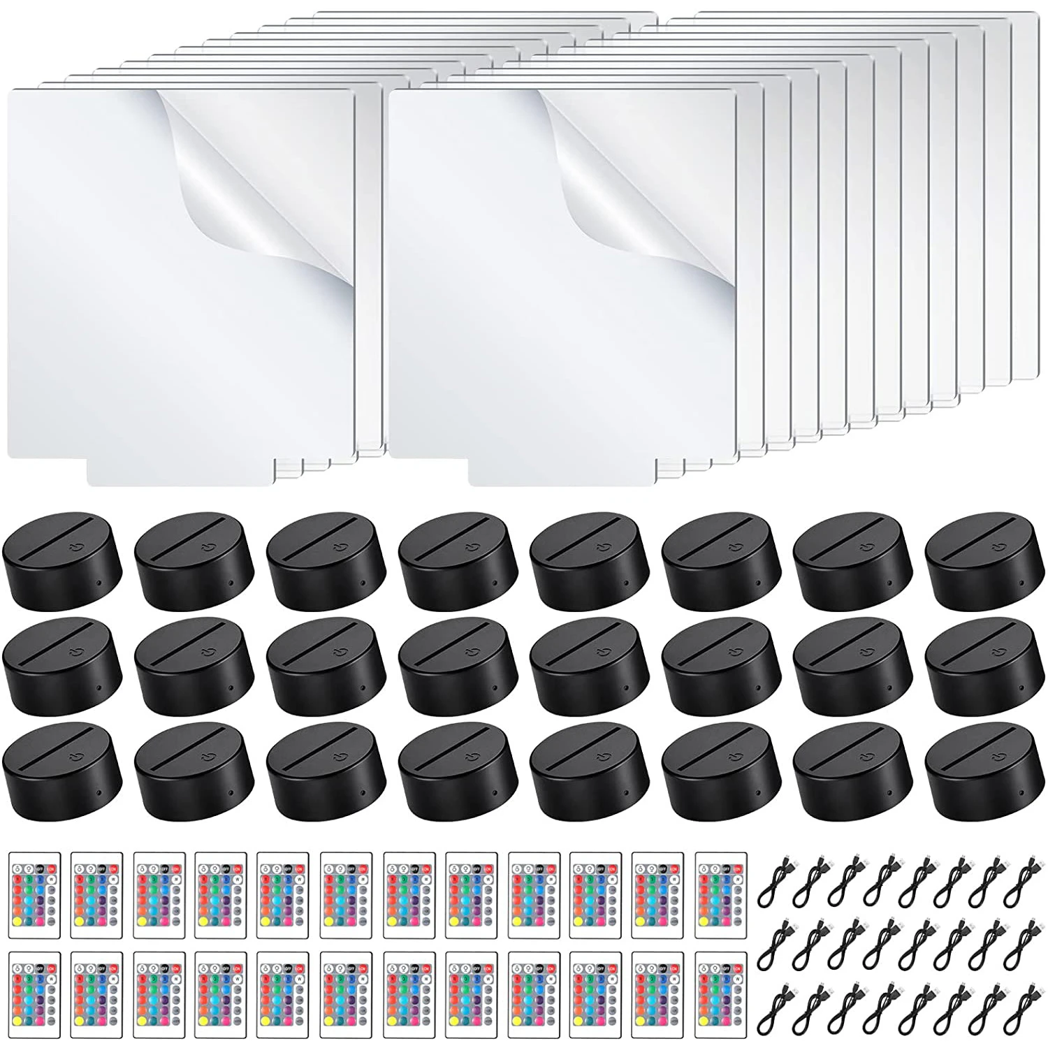 24 Sets 3D Night Led Light Base and Clear Blank Acrylic Sheet with