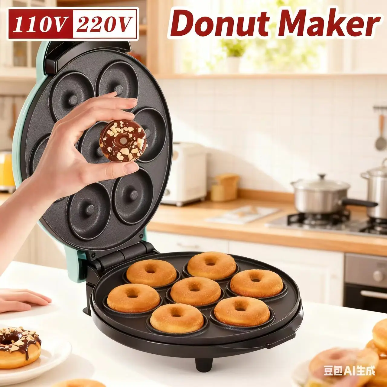 7-hole Donut Machine, Cake Breakfast Machine, European Standard 220V, American Standard 110V Mini Baking Machine 1