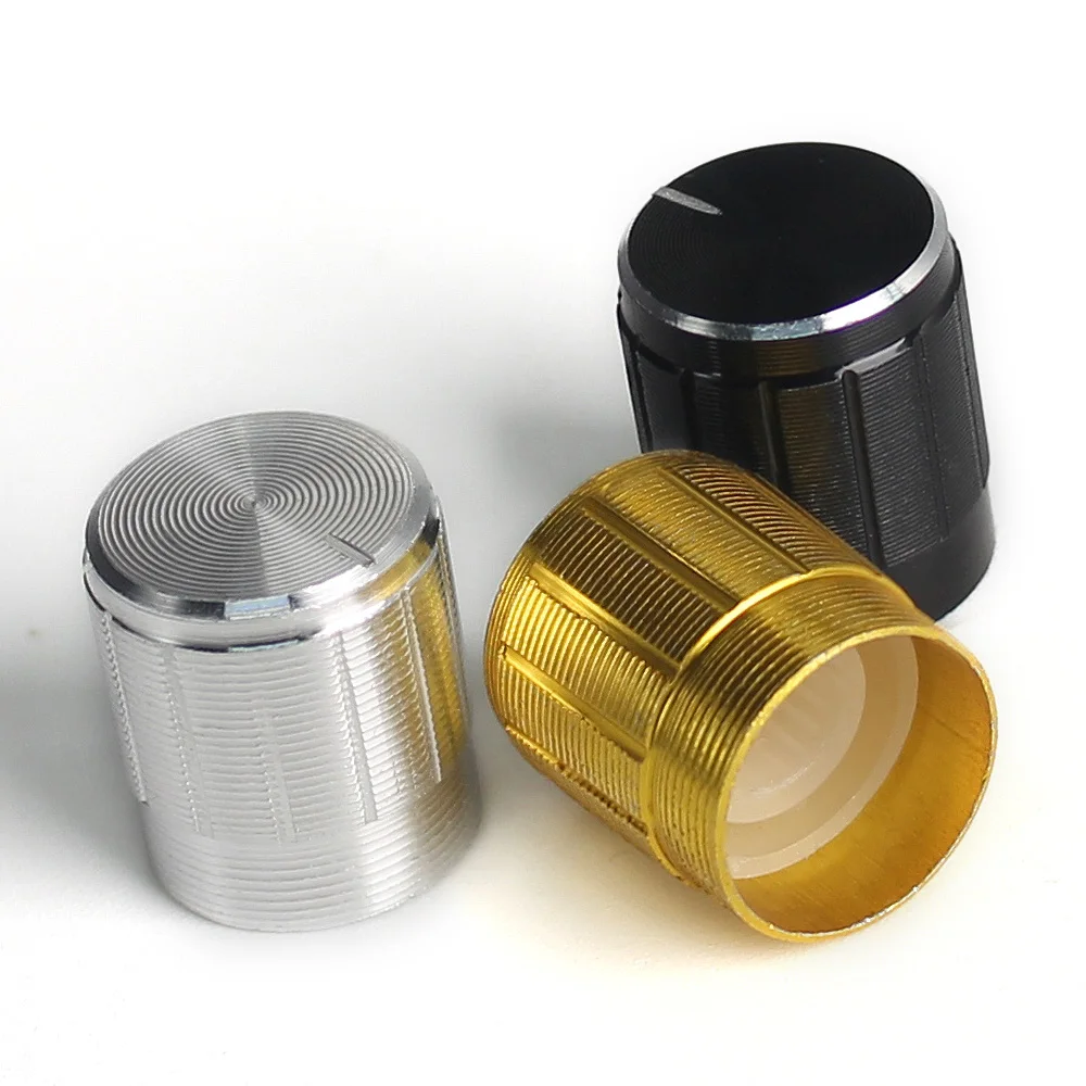 15PCS Potentiometer Knobs 15x17mm Aluminium Alloy Silver/Black/Gold Metal Volume Control Rotary Knurled 6mm Diameter 3color*5pcs