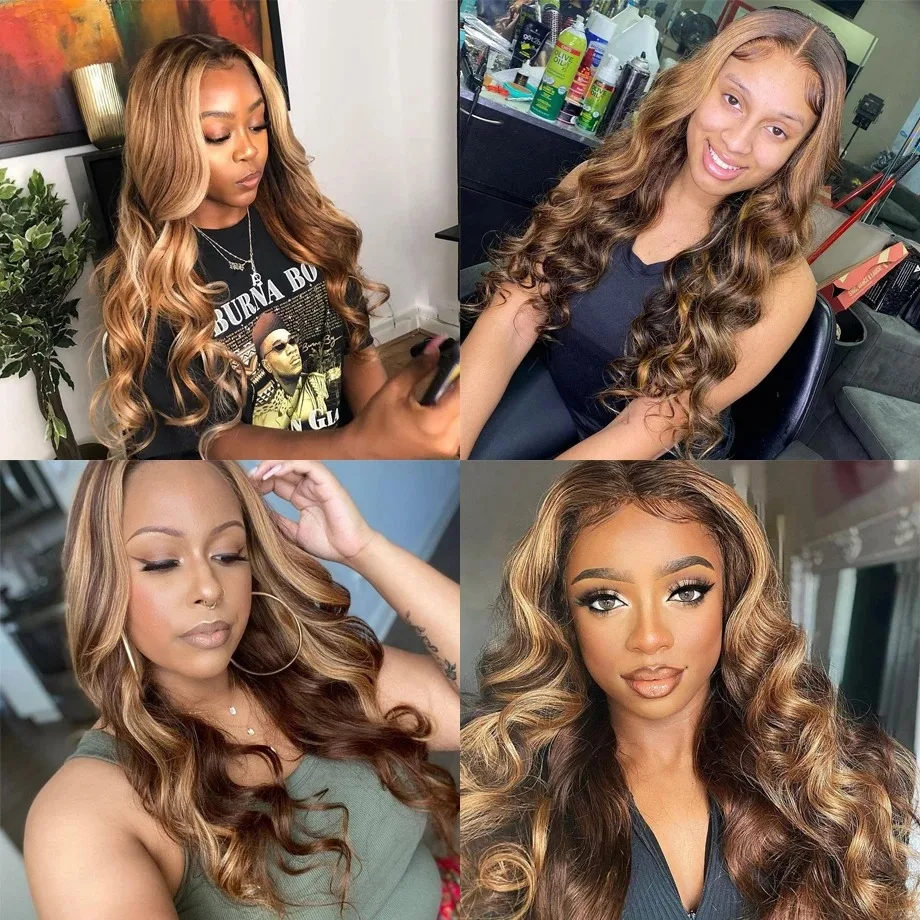 Body Wave Lace Front Wig Brazilian Colored Human Hair Wigs For Black Women Honey Blonde Highlight 30 Inch HD Frontal Lace Wigs