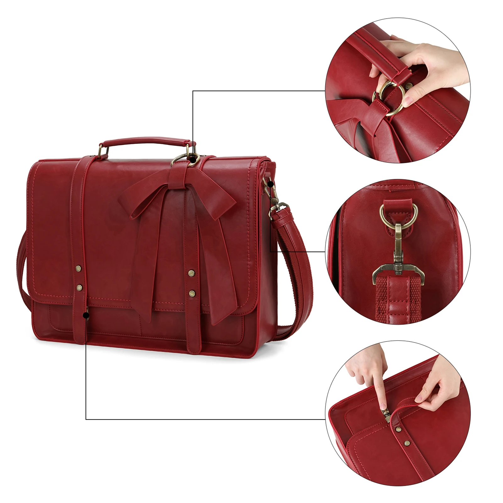 Ecosusi-pu Leather College Shoulder Bolsa para as Mulheres Maleta para Mulheres Laptop Bolsa Adequado para 156 Mochila - Imagem 4