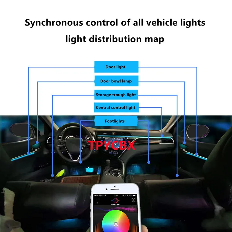 18 in 1 Ambient Light For Car Interior 64 Color Breathe Dashboard Door  Decoration LED Strip Lights RGB Bluetooth App Control 12V