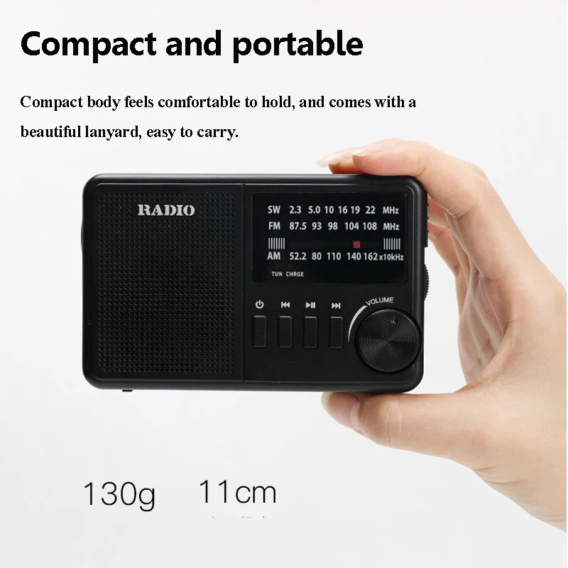 Mini Portable Full Band Radio Best Reception FM AM SW Radios with SOS Alarm LED Flashlight Wireless Bluetooth Speaker MP3 Player