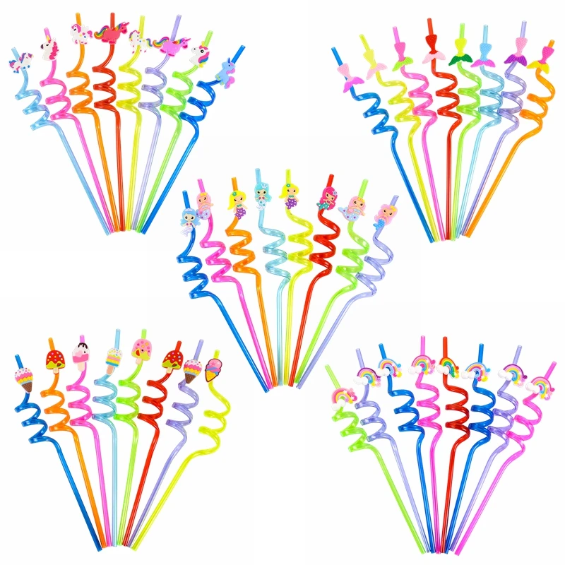 

4/6/8pcs Reusable Unicorn Mermaid Flamingo Straw Plastic Drinking Straws Wedding Birthday Party Decoration Baby Shower Supplies