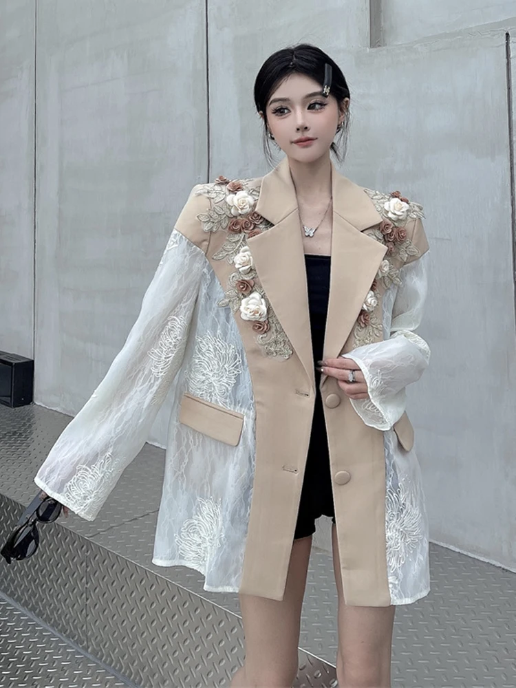 High street Lace patchwork blazer Women's 2025 Summer Luxury