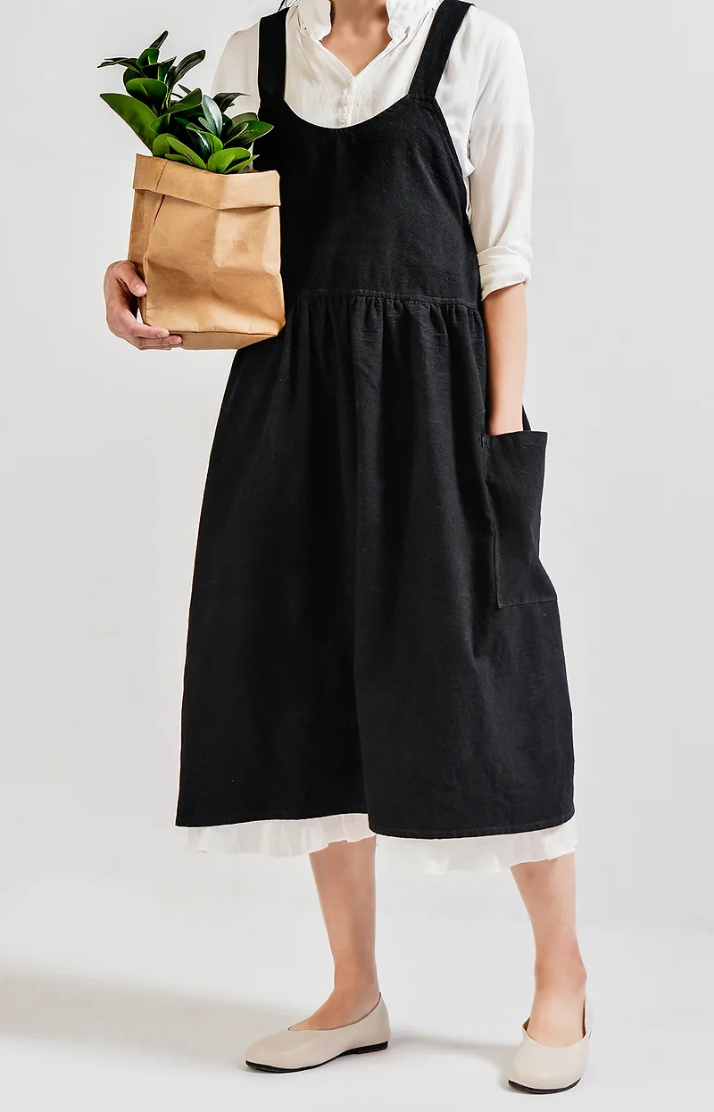 Pinafore Cotton Linen Gardening Coffee Shop Kitchen Aprons Cooking Baking Cleaning Restaurant Stylish Design Florist