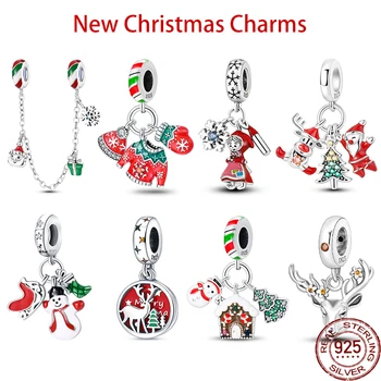 New 925 Sterling Silver Snowflake Christmas Tree Snowman Charm Bead Fit Pandora Original Bracelet Fine DIY Jewelry Christma Gift 1