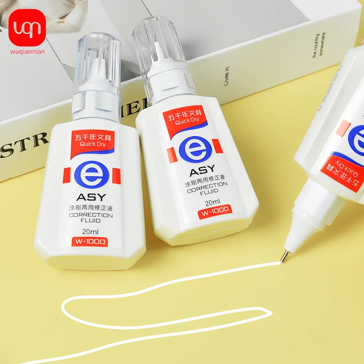 WQN 퀵드라이 수정액, 20ml, 흰색, 사용이 간편하며, 짧은 건조 시간, 1/3/6개 팩으로 제공