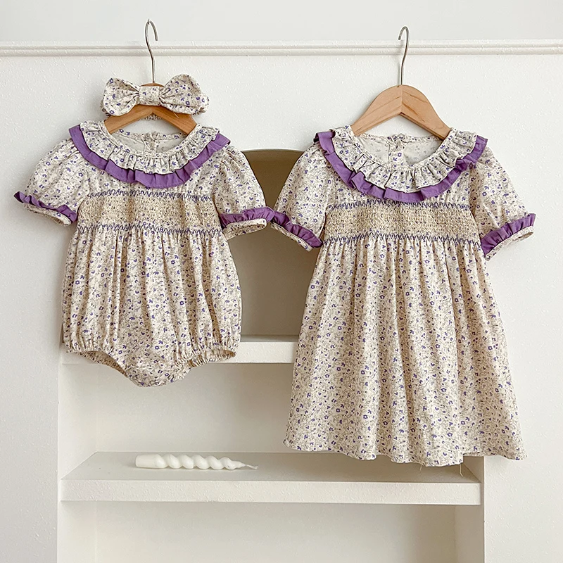 

Летняя одежда для маленьких девочек, платье, кружевное Цветочное платье принцессы для девочек, Детский комбинезон с коротким рукавом, Семейный комплект для сестры